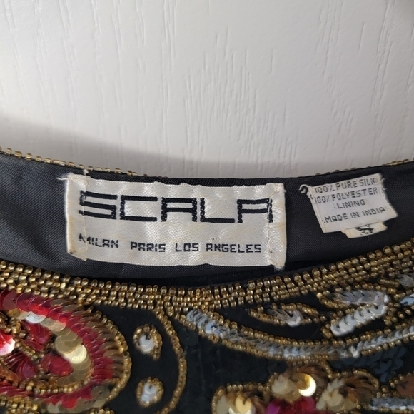 Scala Vintage Blouse Silk & Sequins Sz Small S Made in India - Picture 8 of 10